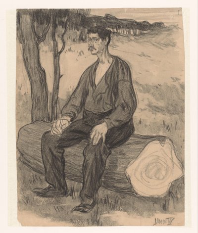 Man Sitting on Tree Trunk by Jan de Waardt (signed by artist)