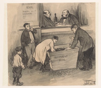 In Front of Restaurant Royal - The Hague, February 1896 by Jan de Waardt (signed by artist)