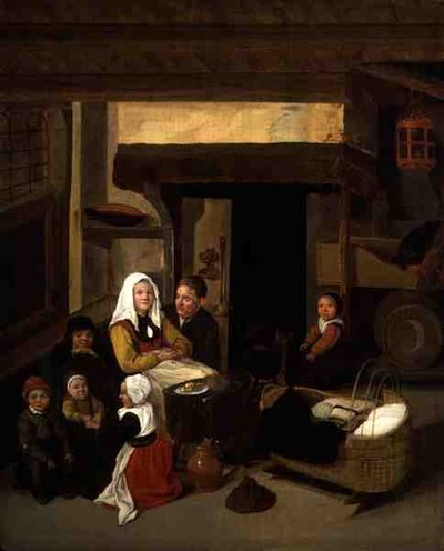 A Family Interior in a Barn by Jan or Johannes Hals