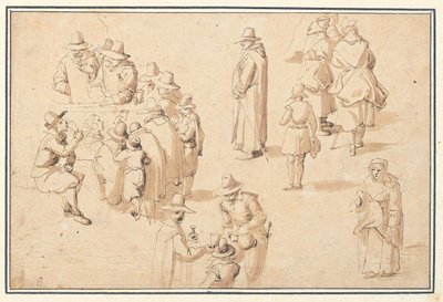 A Fountain at Spa with Studies of Elegant Figures Taking the Waters and of Two Monks and a Priest by Jan the Elder Brueghel