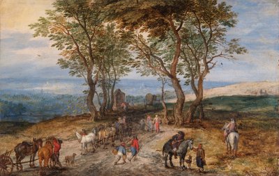 Country Road Scene with Figures: A Man Praying at a Shrine, c.1610 by Jan the Elder Brueghel