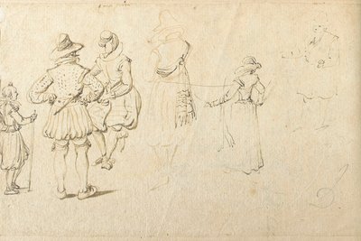Five Figures Seen from Behind, and Another Figure by Jan the Elder Brueghel
