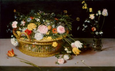 Flowers in a Basket and a Vase by Jan the Elder Brueghel