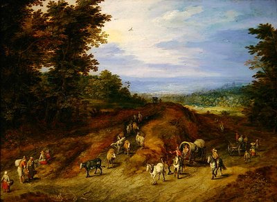 Landscape with Peasants, Carts and Animals by Jan the Elder Brueghel