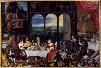 The taste, the hearing and the touch. Allegory of the five senses by Jan the Elder Brueghel