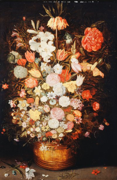 A Still Life of Flowers in a wooden Tub by Jan Brueghel the Younger
