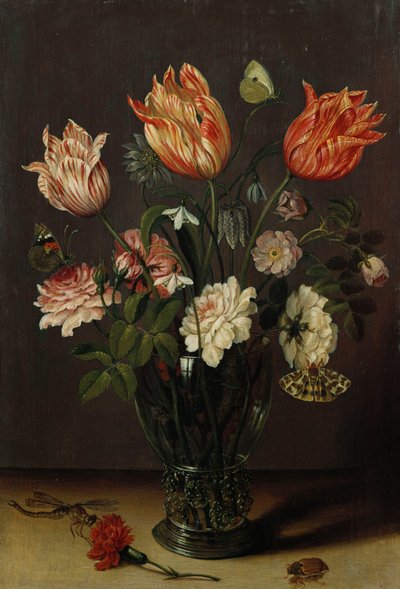 Tulips with Other Flowers in a Glass on a Table by Jan Brueghel the Younger