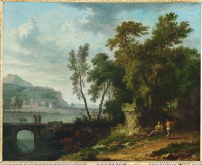 Animated Landscape with Ruin and Bridge by Jan van (follower of) Huysum