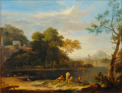 Landscape with Bathers by Jan van (follower of) Huysum