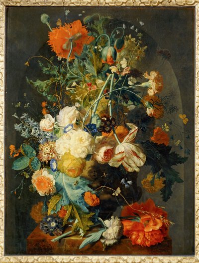 Vase of Flowers in a Niche by Jan van (follower of) Huysum