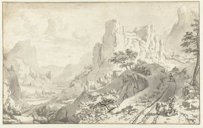 Mountain Landscape with Dismounted Rider by Jan van Aken