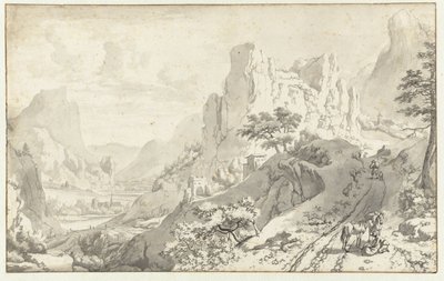 Mountain Landscape with Travellers on a Road by Jan van Aken