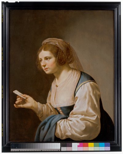 A Young Girl Holding A Letter by Jan van Bijlert or Bylert
