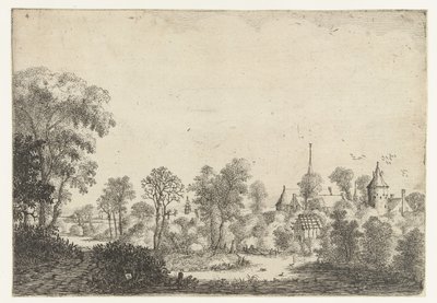 Landscape with View of Village and Man in Boat by Jan van Brosterhuyzen