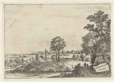 Landscape with Two Men on a Sandy Road and View of a Village, Landscapes by Jan van Brosterhuyzen