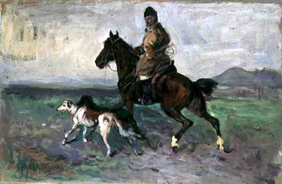 Rider with Greyhounds, c.1890 by Jan van Chelminski