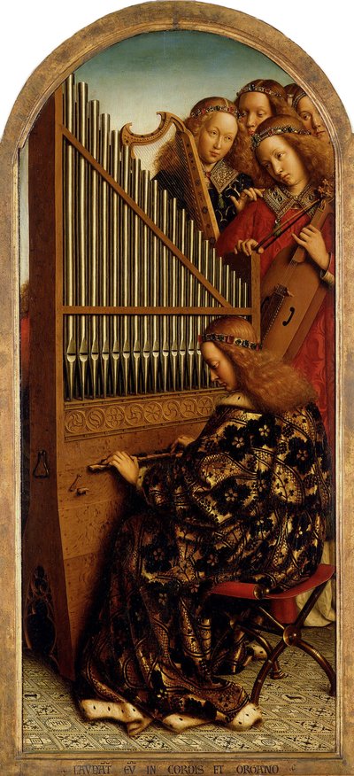 The Ghent Altarpiece. Adoration of the Mystic Lamb: Music-making Angels by Jan van Eyck