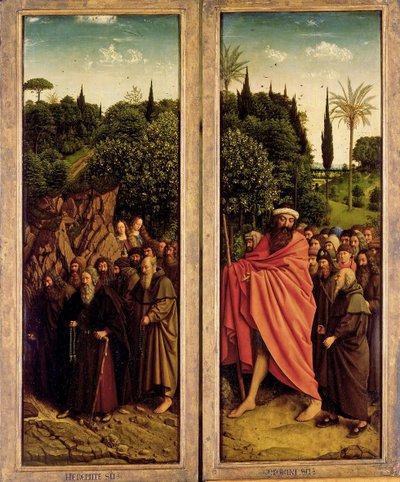 The Ghent Altarpiece. Adoration of the Mystic Lamb: The Holy Hermits and the Holy Pilgrims by Jan van Eyck