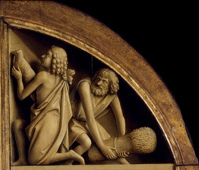 The Ghent Altarpiece. Adoration of the Mystic Lamb: The Sacrifice of Cain and Abel, 1432 by Jan van Eyck