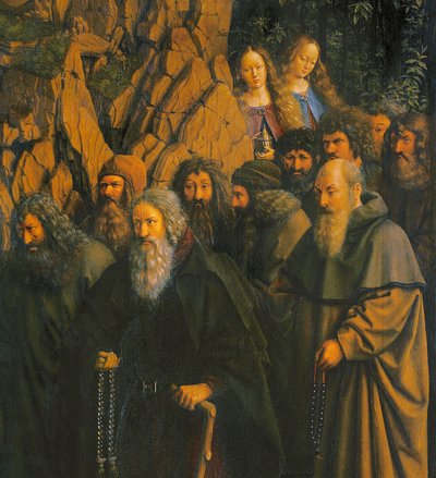 The Hermits guided by St. Christopher from the right side of the Ghent Altarpiece by Jan van Eyck