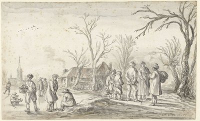 Figures near a Village in Winter by Jan van Goyen