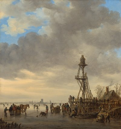 Ice Scene near a Wooden Observation Tower by Jan van Goyen