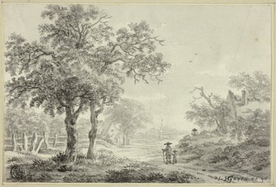 Man and Boy Walking Down Village Road by Jan van Goyen