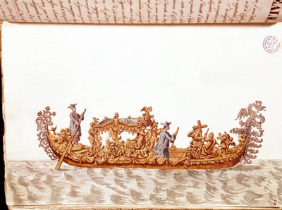 A royal gondola (Watercolour drawing and ink from the manuscript 