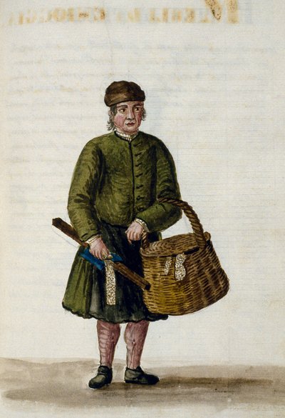 Chioggian lace vendor, illustration from manuscript of Venetian clothes, Volume IV, by Jan Grevenbroeck, Italy by Jan van Grevenbroeck