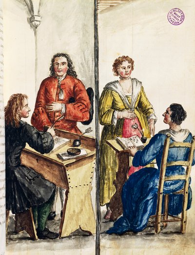 Marriage agency, illustration from Illustrated book of Venetian costumes by Jan van Grevenbroeck