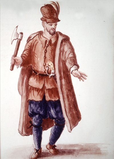 Scapolo di galéa: Paid rower on the galleys in the 18th century. Watercolour drawing and ink from the manuscript 