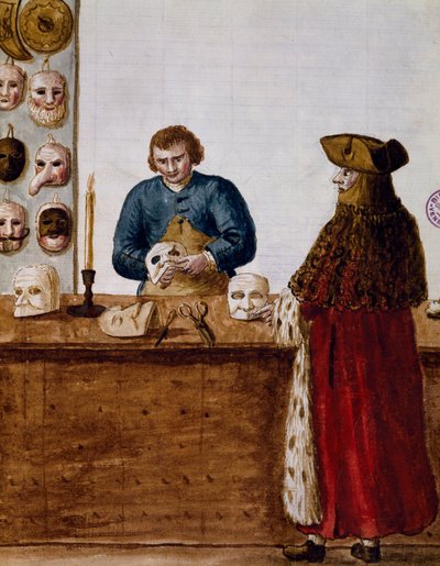 The Masks Shop, from Illustrated Book of Venetian Costumes by Jan van Grevenbroeck