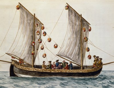 Venetian boat decked out for Feast of Redeemer, by Jan Grevenbroeck, watercolour, Italy by Jan van Grevenbroeck