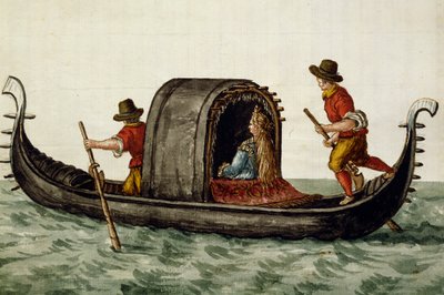 Venetian bride being taken by gondola to her wedding by Jan van Grevenbroeck