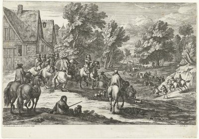 View of a Village with Riders in the Foreground by Jan van Huchtenburg