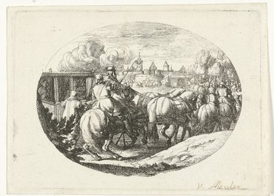 Army and Carriages Moving Towards City Military Scenes from the Life of Louis XIV, King of France (series title) by Jan van Huchtenburg