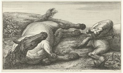 Two Fallen Horses, the Left One Seen from the Front (Fallen Horses series) by Jan van Huchtenburg