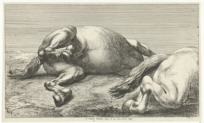 Two Fallen Horses, the Right One Seen from the Side Fallen Horses (series title) by Jan van Huchtenburg