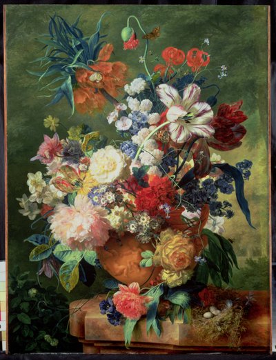 Still Life of Flowers and a Bird