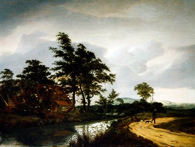 A River Landscape with a Cottage, Two Peasants and their Dog by Jan van III Kessel