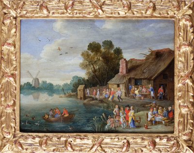 A River Landscape with Gentry at a Village Inn by Jan van Kessel