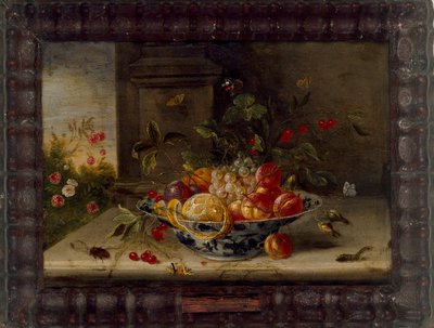 Decorative Still-Life Composition with a porcelain Bowl, Fruit and Insects by Jan van Kessel