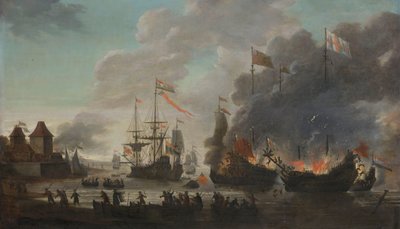 The Dutch Burning English Ships during the Dutch Raid on the Medway, 20 June 1667 by Jan van Leyden