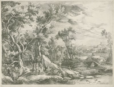 Landscape with Abraham Pleading with the Three Angels to Spare Sodom by Jan van Londerseel