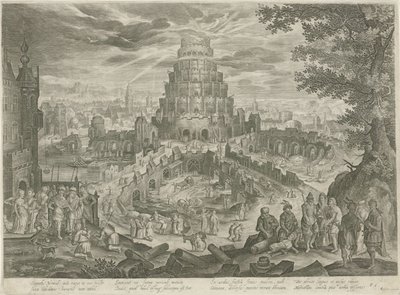 Nimrod Building the Tower of Babel (Royaalbijbel) by Jan van Londerseel
