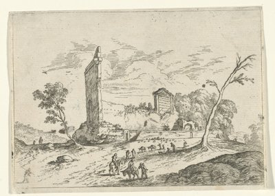 Landscape with Roman Ruin and Donkey Herders by Jan van Ossenbeeck (attributed to)