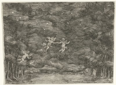 Theatrical Set with Angels in the Night Sky by Jan van Ossenbeeck