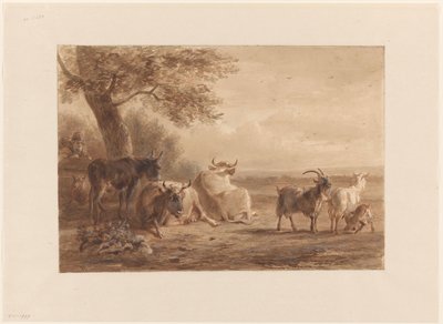 Cattle Under a Tree and a Man with a Basket by Jan van Ravenswaay