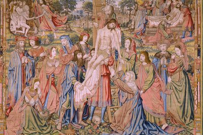 Flemish Tapestry. Series The Passion of Christ: Descent from the Cross. Manufacture Pieter van Aelst. Cartoonist Jan van Roome. Ca 1507-1520. (Detail) by Jan van Roome
