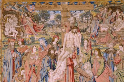 Flemish Tapestry. Series The Passion of Christ: Descent from the Cross. Manufacture Pieter van Aelst. Cartoonist Jan van Roome. Ca 1507-1520. (Detail) by Jan van Roome